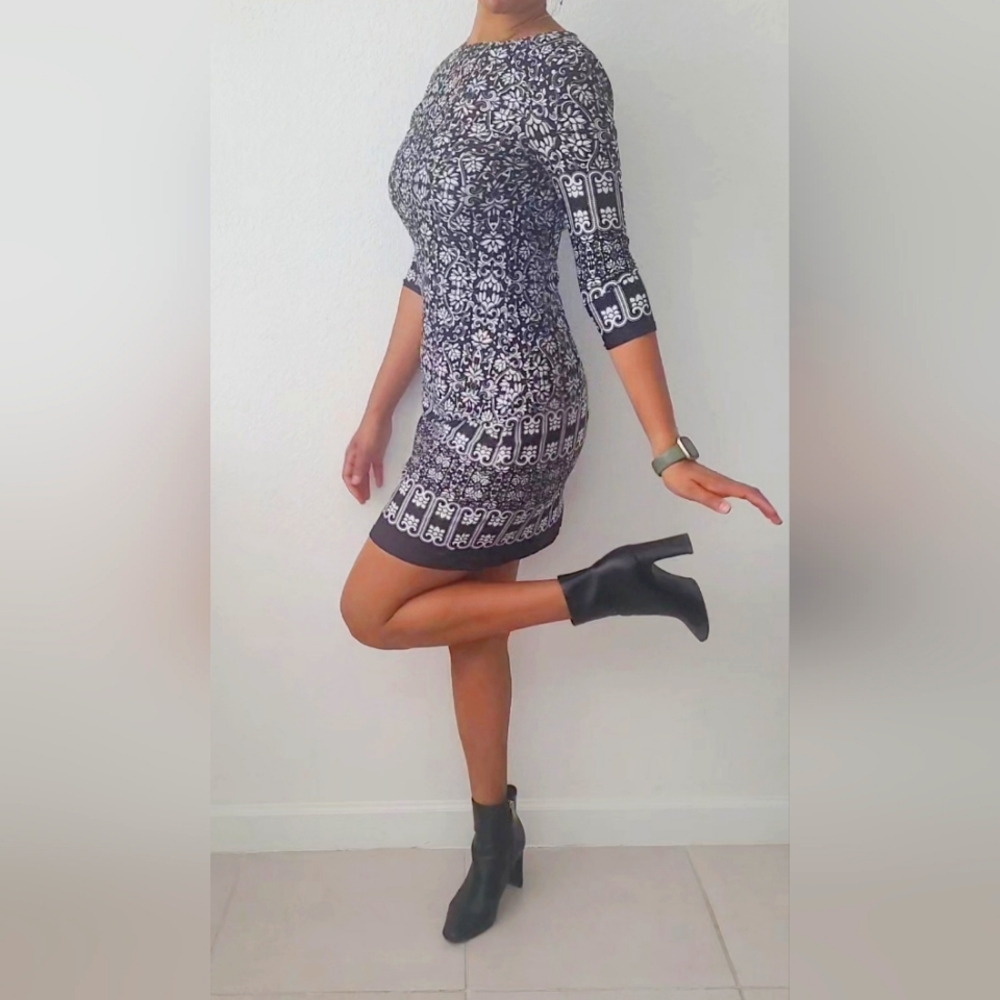 Black and White Paisley Print Mini Dress
